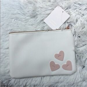 LC Lauren Conrad heart embellished cosmetic bag cream with pink hearts